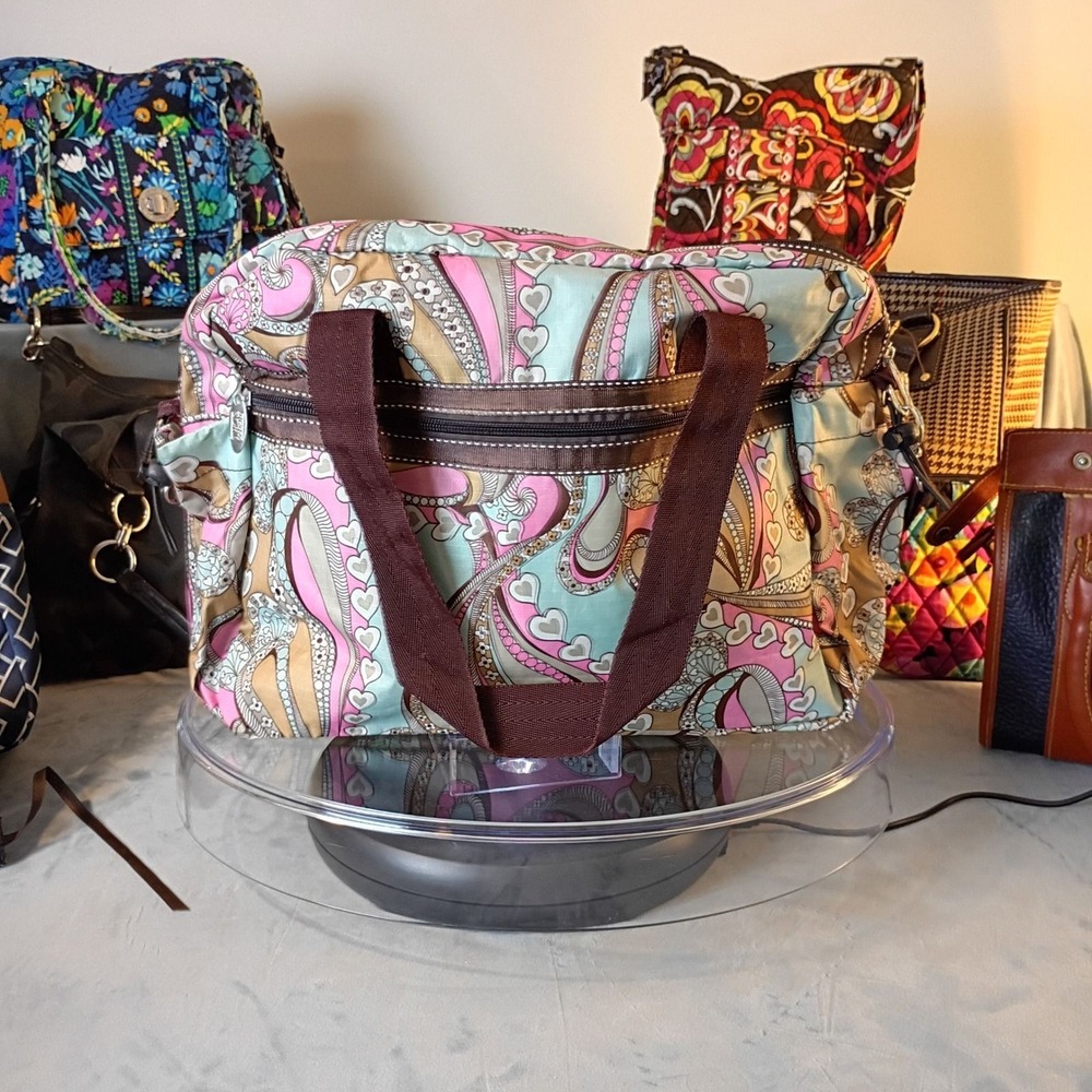 LeSportsac Paisley Heart Nylon Weekender Travel Bag Crossbody Multicolor Purse